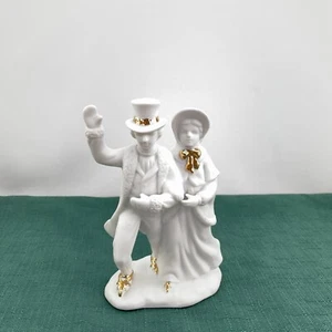 VTG Victorian Couple Figurine Skaters Russ Berrie White Porcelain w/Gold # 17213 - Picture 1 of 10