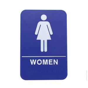 Woman's Braille ADA Restroom / Bathroom Sign - Double Sided Tape - (Blue - 6x9) - Picture 1 of 3