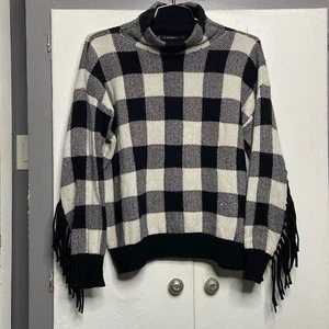 lauren ralph lauren women wool blend black white buffalo plaid sweater large - Picture 1 of 6