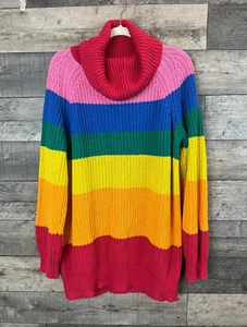 Lazy Oaf Rainbow Knit Jumper Small Roll Neck Pink Winter Warm Funky Oversize - Picture 1 of 8