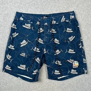 Reyn Spooner Swim Trunks Mens Medium Blue 7" Lined Shorts Sailfish Elastic Waist - Picture 1 of 15