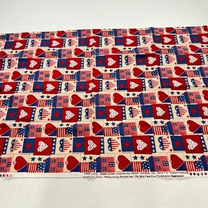 david textiles fabric red blue heart homestead home cotton 43x35 1 yards - Picture 1 of 8