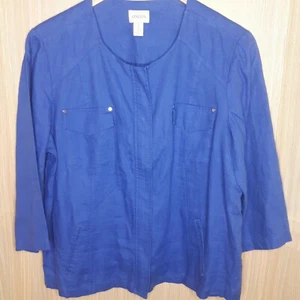 Chico's 100% Linen Blue Zip Up Blazer.  3/ XL - Picture 1 of 8