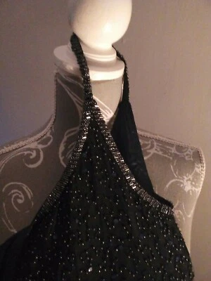 OASIS women's Pure silk Strappy  micro mini dress navy sequined S (30) - Image 1 of 4