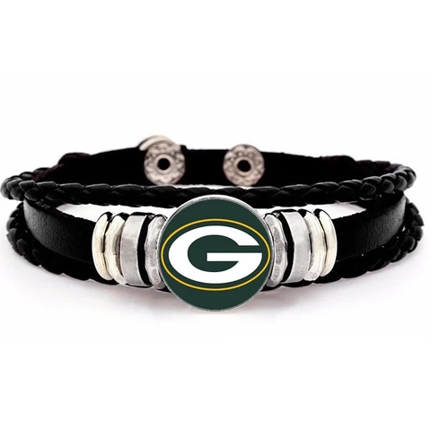 Green Bay Packers Mens Womens Black Brown Leather Bracelet Football w GiftPg D14 Cover