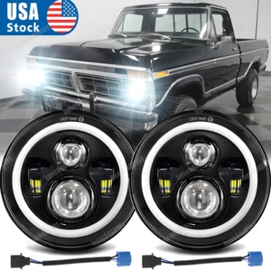 Pair for Ford F-100 1953-1979 Pickup 100W 7" inch High/Low Beam Led Headlights - Picture 1 of 11
