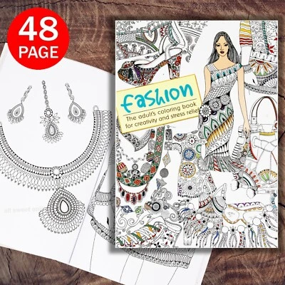 Adult Colouring Books A4 Size Fun Relaxing Mindfulness Fashion Theme 48page AU - image 1 of 3