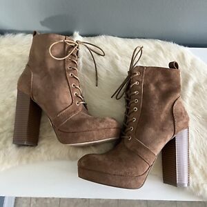 Forever 21 Women’s Light Brown Lace Up High Heel Boots Size 7.5