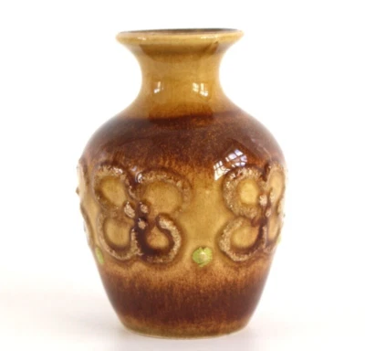 Keramik Vase braun gelb Blüten Dekor Midcentury Vintage West-Germany Pottery sig - Bild 1 von 4