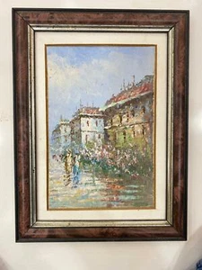 Vintage Rare Old Picture Hand Painted Painting Abstract Art 11"x 8" Wooden Frame - Picture 1 of 5