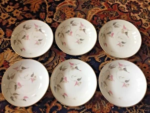 6 Noritake Arden 5603 Fruit Bowls Made in Japan Leafy Design White Pink Gold - Picture 1 of 5