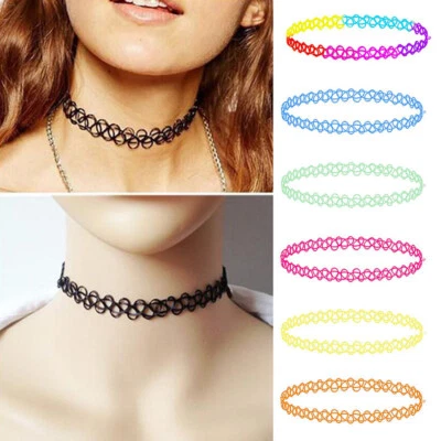 2PZ Collana Donna Elasticizzata Collare Plastica Retrò Girocollo Elastico Collana Moda. - Immagine 1 di 4