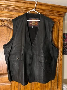 Global Identity Biker Vest Black Leather and Flannel 4X NICE Biker Leather Wear - Picture 1 of 12