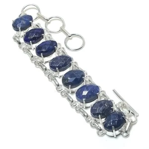 Lapis Lazuli Gemstone Handmade 925 Sterling silver Bracelet Size 7-8'' - Picture 1 of 1