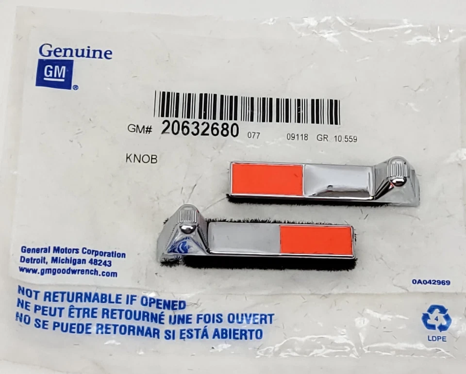 New Genuine GM Chrome / Orange Lock Slide Knobs Fits 84-88 Fiero +More - Изображение 1 из 4