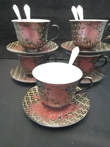 7 oz Coffee cup 15 pc 5 cup & 5 saucer 5 Spoon set Cappuccino tea cup #8105 - Picture 1 of 7