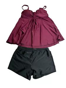 Avid Love lila abnehmbare Pads Tankini Schwimmen Top schwarz Shorts Set Strand/Urlaub - Bild 1 von 5