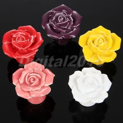 8pcs Classical Ceramic Rose Flower Cabinet Knobs Drawer Closet Door Pull Handles - Image 1 of 4