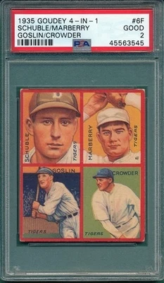 1935 Goudey 4-in-1 #6F SCHUBLE/Marberry/GOSLIN/CROWDER PSA 2 "Free Shipping" - Image 1 of 2