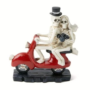 Esqueleto Pareja Novia Novio Montar Motocicleta Calavera Halloween Decoración del Hogar Estatua - Imagen 1 de 9