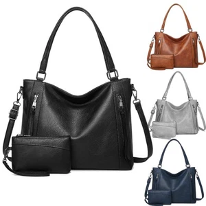 2 in 1 Women Handbag Tote Hobo Bag Zip Soft Leather Large Shopper Shoulder Bag - Picture 1 of 22