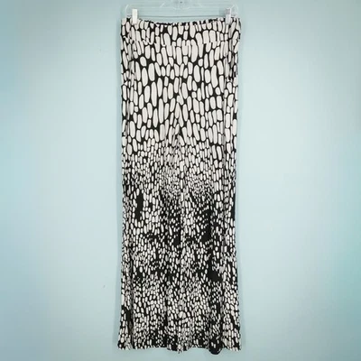 Joseph Ribkoff Size 10 Black White Print Side Zip Wide Flare Leg Knit Pants - Image 1 of 4