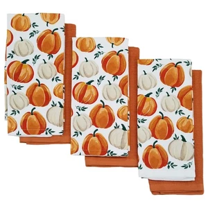 Autumn Pumpkin Patch Kitchen Towel Set with 6 Cotton Dish Towels - Picture 1 of 1