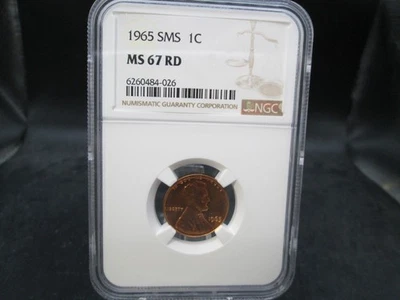 1965 US SMS Lincoln Uncirculated 1 Cent Penny Coin NGC MS 67 RD - Image 1 of 4
