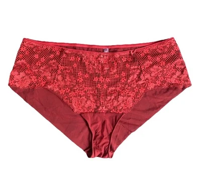 Adore Me Womens High Waisted Underwear Panty Size 4X Red Maroon Lace Mesh NWT - Image 1 of 4