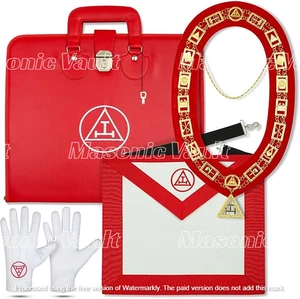 Masonic Royal Arch Handcrafted Set–Triple Tau Apron, Case, Collar+Jewel & Gloves - Picture 1 of 7