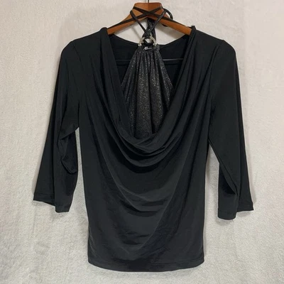 Y2K 90s AB Studio Black Cowl Neck w/ Halter Blouse Top XL - Image 1 of 4