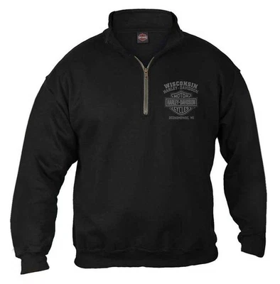 Sudadera pulóver Harley-Davidson para hombre con cierre B&S 1/4 cremallera cadete - negra Foto 1 de 2