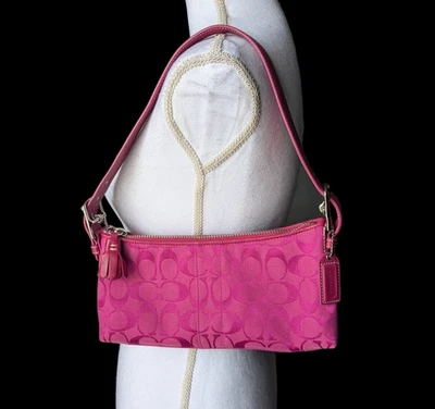 Vintage Coach 6371 Hampton Signature Baguette Shoulder Bag Hot Pink Canvas Y2K - Image 1 of 4