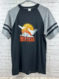 Vtg 80's Montana Black T-Shirt Men's XL Eagle Mountain Sun Ringer Made In USA - Picture 1 of 11