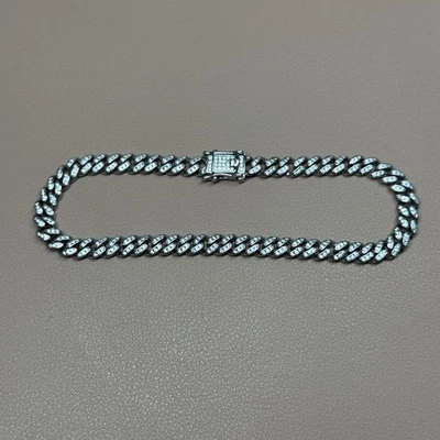 Pulsera de plata de ley cubana .925 cz 9,5 pulgadas 25 G 6,3 mm Foto 1 de 4