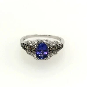 LeVian 14K White Gold Tanzanite G-H SI1 Chocolate Diamond 1.4 cts Ring Size 7 - Picture 1 of 9