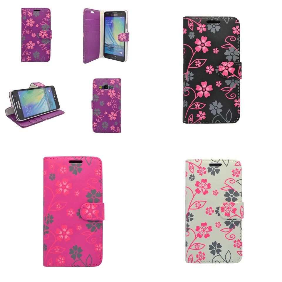 CASE VARIOUS COLOURS FLOWER SWIRL PRINT DESIGN WALLET FOR SAMSUNG GALAXY A3     - Image 1 of 4