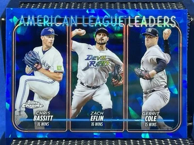 2024 Topps Chrome Sapphire AL Win Leaders CHRIS BASSITT / EFLIN / GERRIT COLE - Image 1 of 2