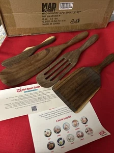 Mad Hungry Spurtle Set 4 pc Premium Acacia Wood Kitchen Tool Stir Mash Flip plus - Picture 1 of 15