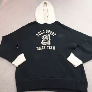 Vintage Polo Sport Sweater Black 2XL Track Team Cotton Knit Hoodie - Picture 1 of 9