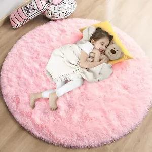 Blush Round Rug for Bedroom,Fluffy Circle Rug 5'X5' for Kids Room,Furry Carpet - Picture 1 of 9