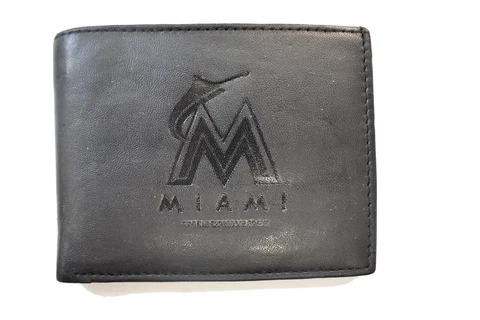 MLB Miami Marlins Genuine Black Leather Wallet Billfold New Cover