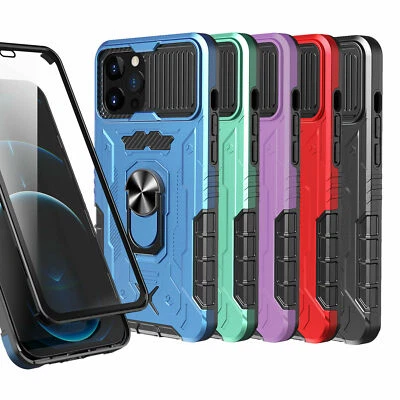 For Apple iPhone 13 Phone Case Magnetic Metal Ring Built-in Tempered Glass Cover - Image 1 of 4