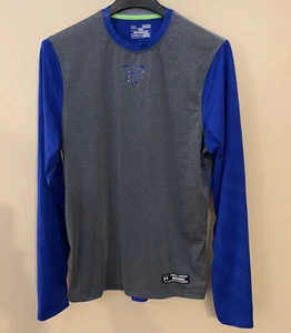 Under Armour Baseball Shirt Medium Blue Gray Fitted Heat Gear Long Sleeve - Picture 1 of 4