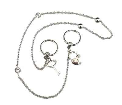 Padlock & Key Clear CZ Gems Chain Nipple Rings Body Jewelry 14G Surgical Steel - Image 1 of 4