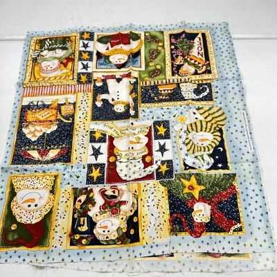 let it snow clothworks fabric cotton blue snowman 44x47 - Image 1 of 4