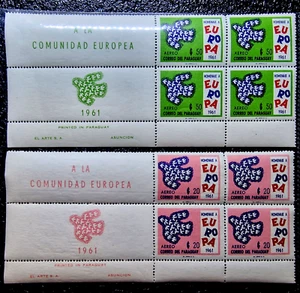 Paraguay 1961 MNH Peace Birds Air Mail 8 Stamps Margin Quartblocks SC $172.00 - Picture 1 of 6