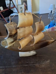8" Tall SCHOONER Sailing Ship, Crafted in Genuine Horn! - Picture 1 of 17