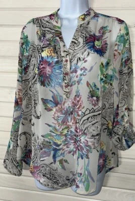 Pulôver Travelsmith tamanho pequeno poli chiffon floral paisley blusa transparente muito bom estado usado - Imagem 1 de 4