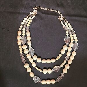 Chicos Costume Jewelry 3 Strand Vintage Pearl Necklace